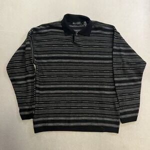 Brandini Sweater Polo Men's Size Large Black Gray Striped New Wool Made In Italy